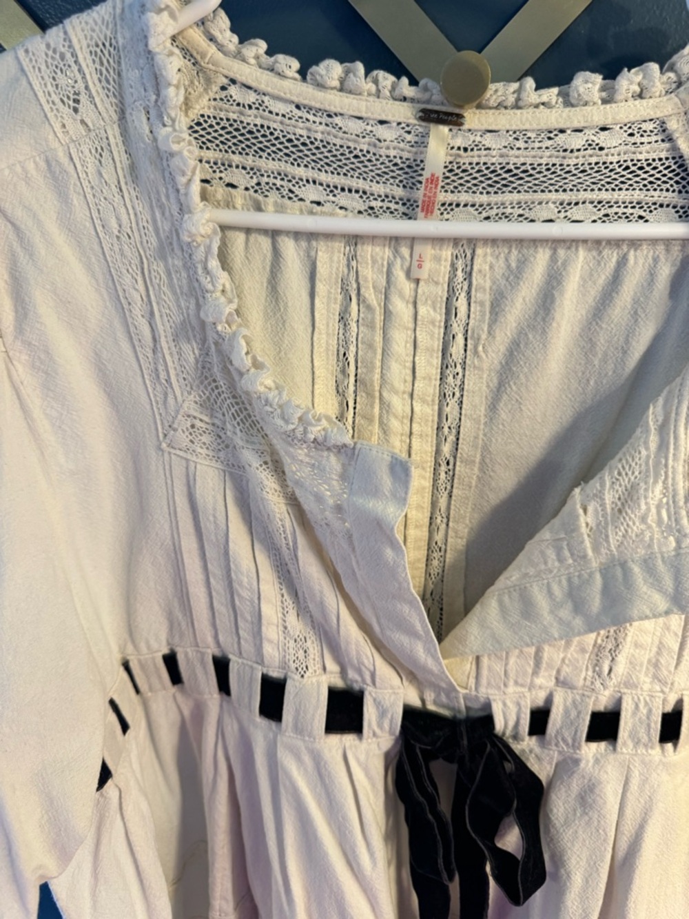 Free People Cream Mini Dress with Black Ribbon - Picture 2 of 4